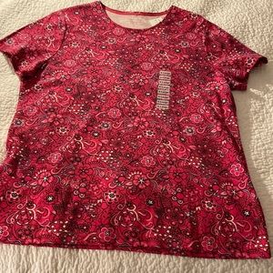 Charter club woman XL top 100% Pima cotton pink and black floral short sleeve